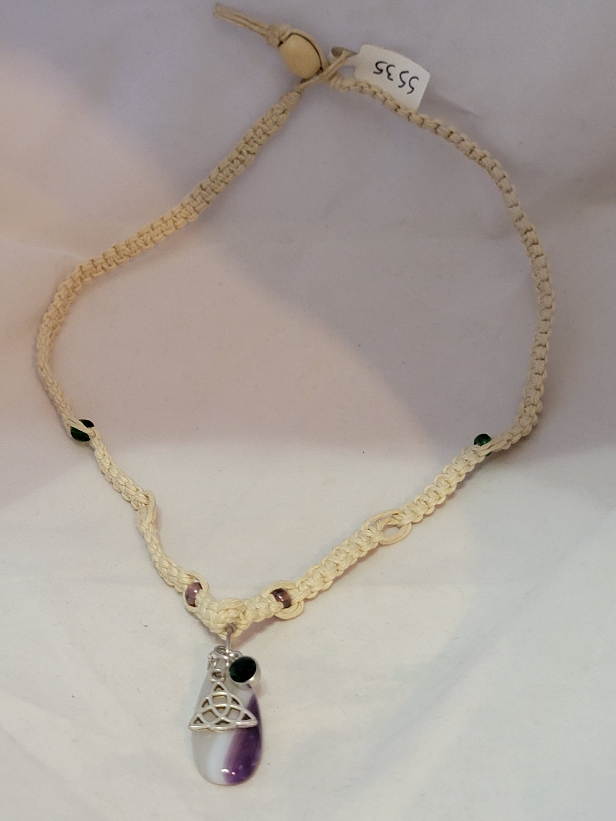 Purple Dyed Agate with Triquetra & Crystal Necklace