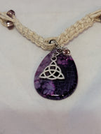 Purple Dyed Crackle Agate with Triquetra & Crystal Necklace