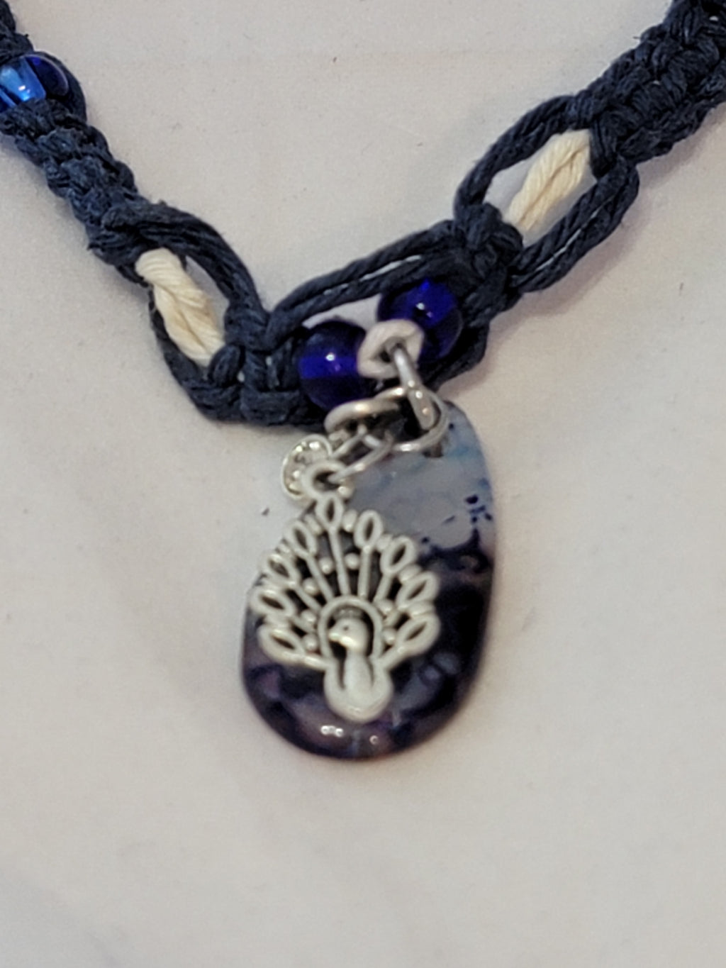 Purple, Blue Agate with Peacock Necklace
