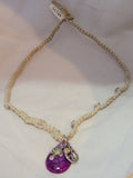 Purple, Fushia Dyed Agate with Mushroom & Flower, Peace Sign Necklace