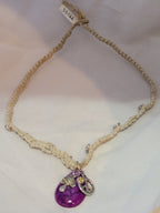 Purple, Fushia Dyed Agate with Mushroom & Flower, Peace Sign Necklace