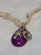 Purple, Fushia Dyed Agate with Mushroom & Flower, Peace Sign Necklace