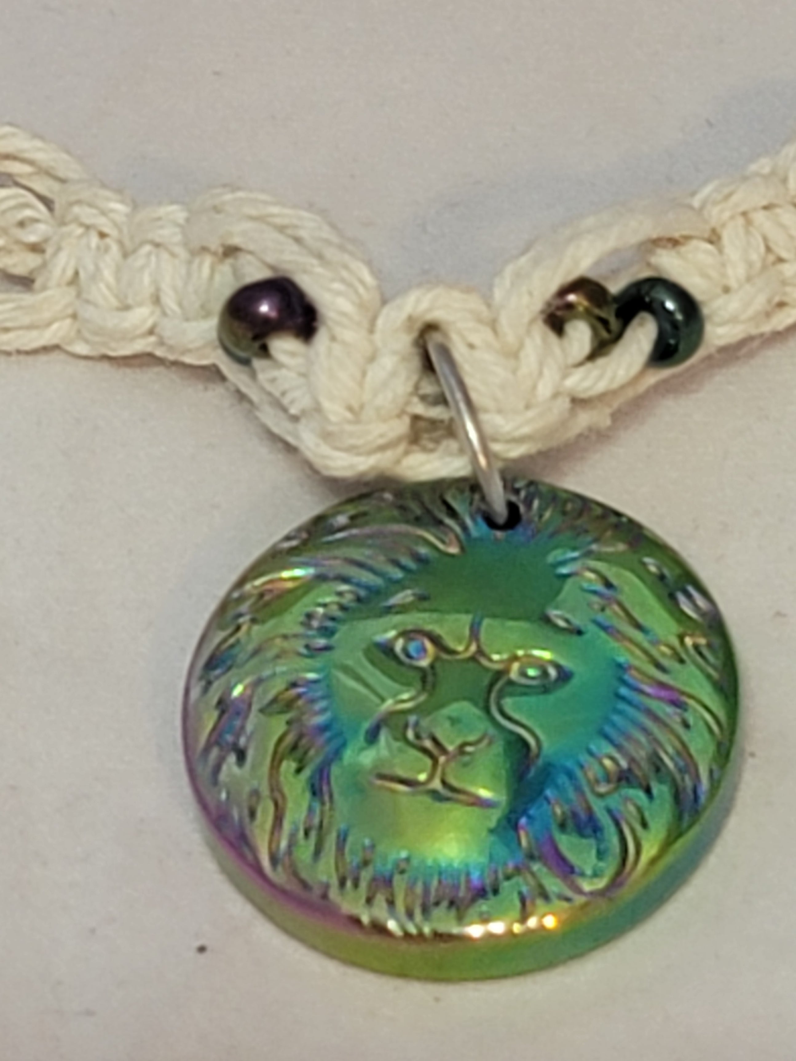 Rainbow Hematite Lion Head Necklace