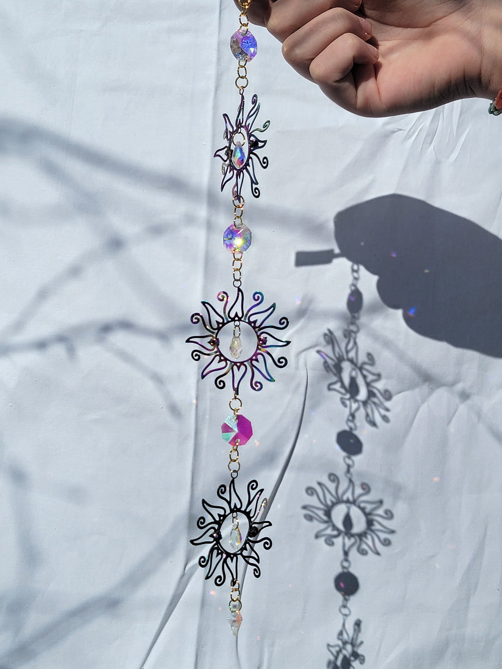 Triple Rainbow Sun with Crystal Star Suncatcher