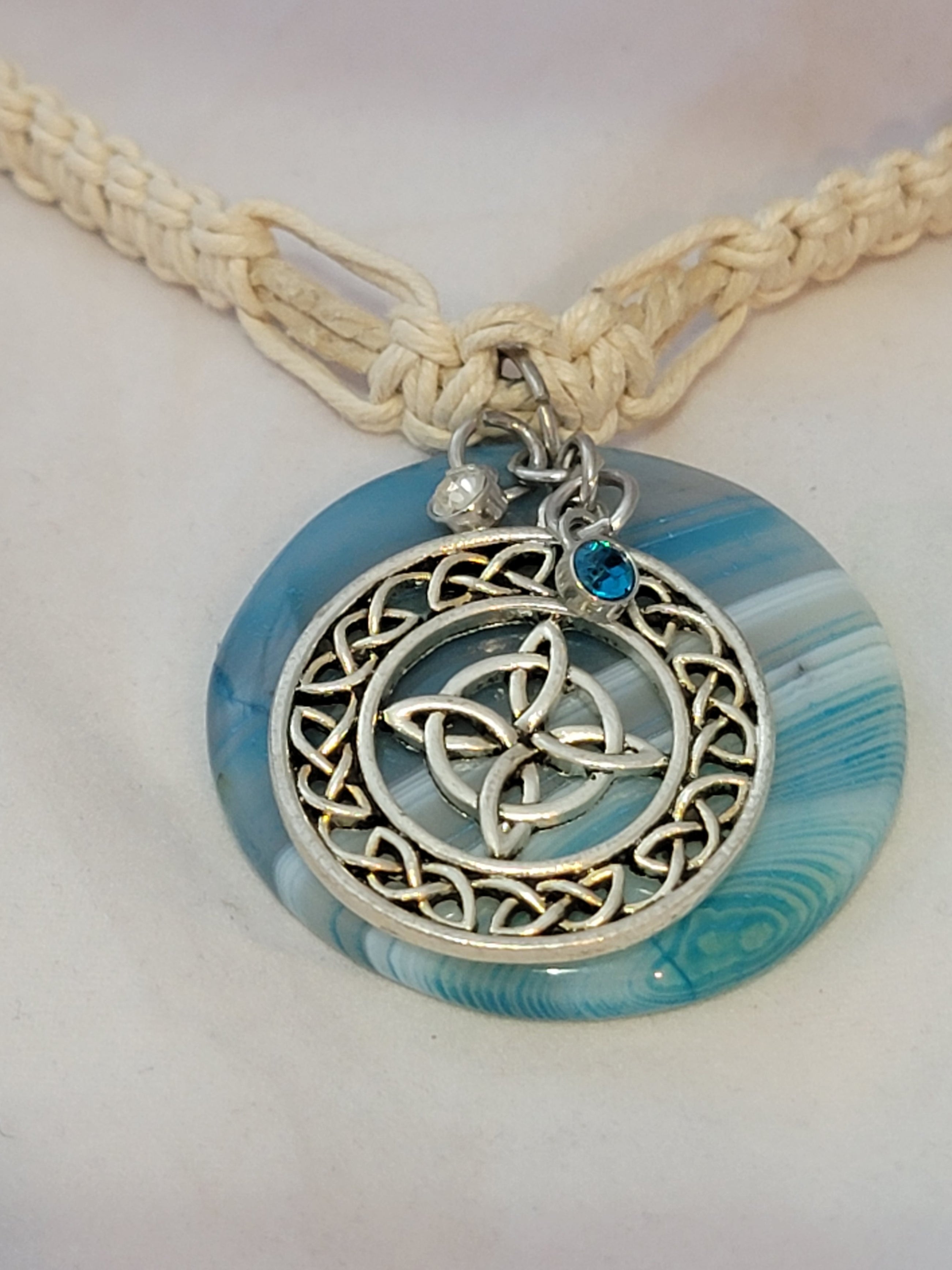 Turquoise Dyed Agate witch Celtic Cross Necklace