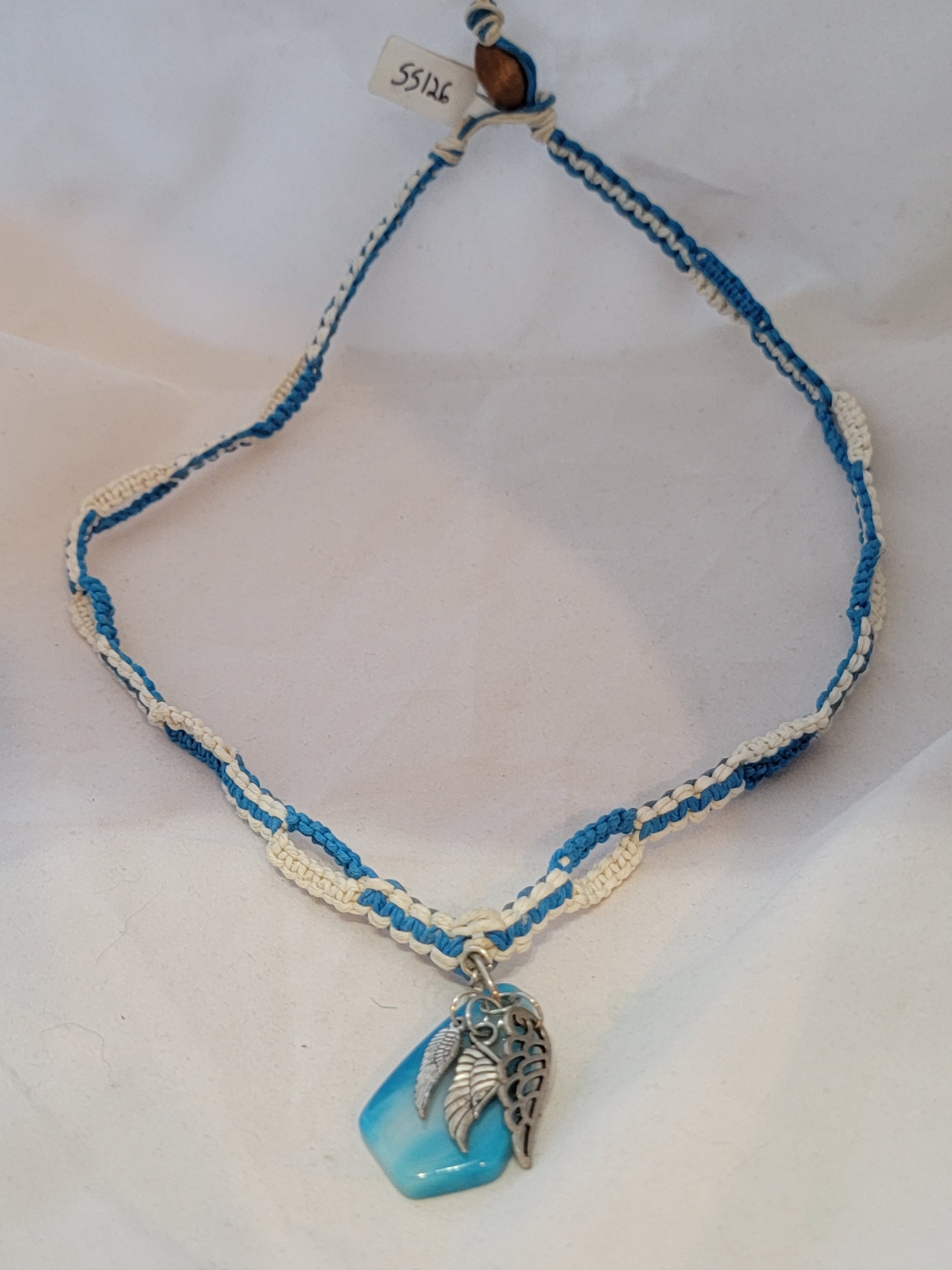 Turquoise Dyed Agate with Angel Wings Necklace