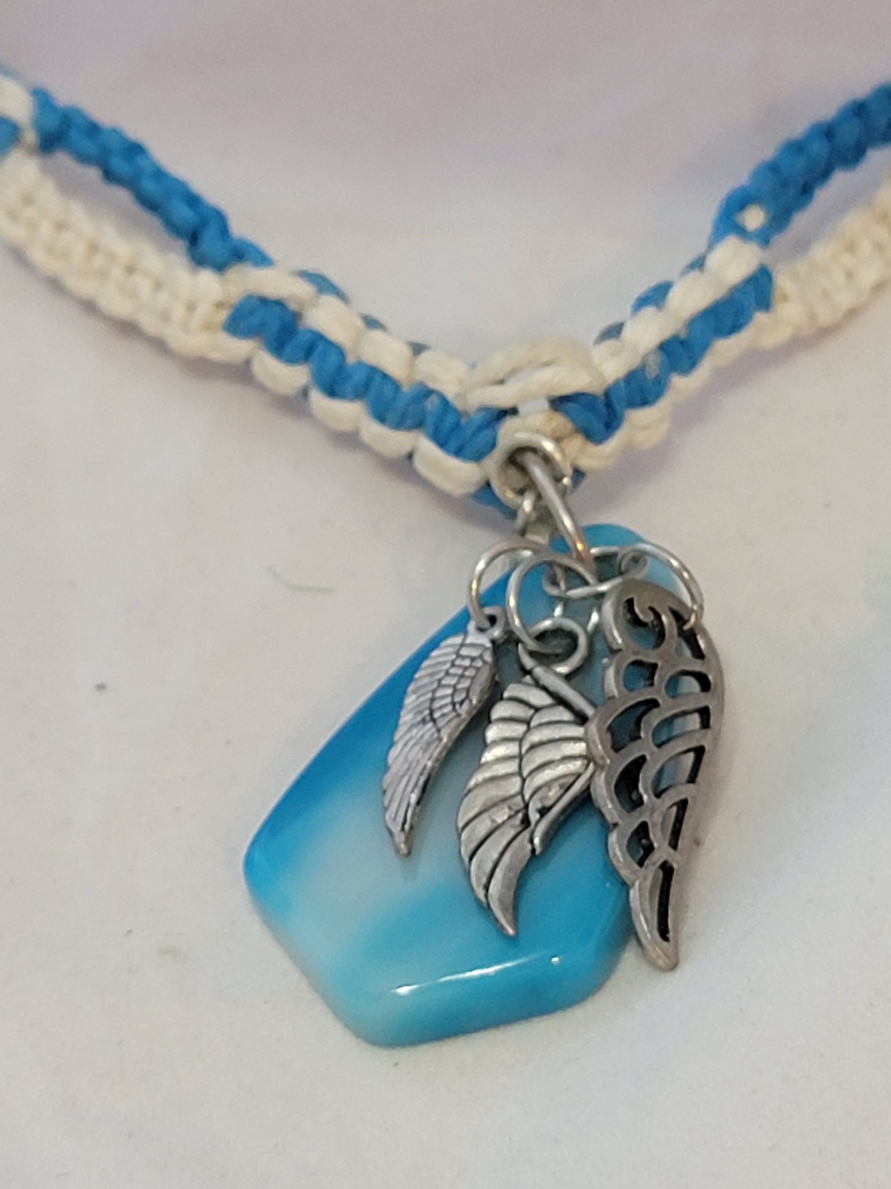 Turquoise Dyed Agate with Angel Wings Necklace
