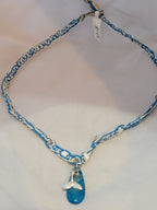 Turquoise Dyed Agate with Whale Tail, & Crystal Necklace