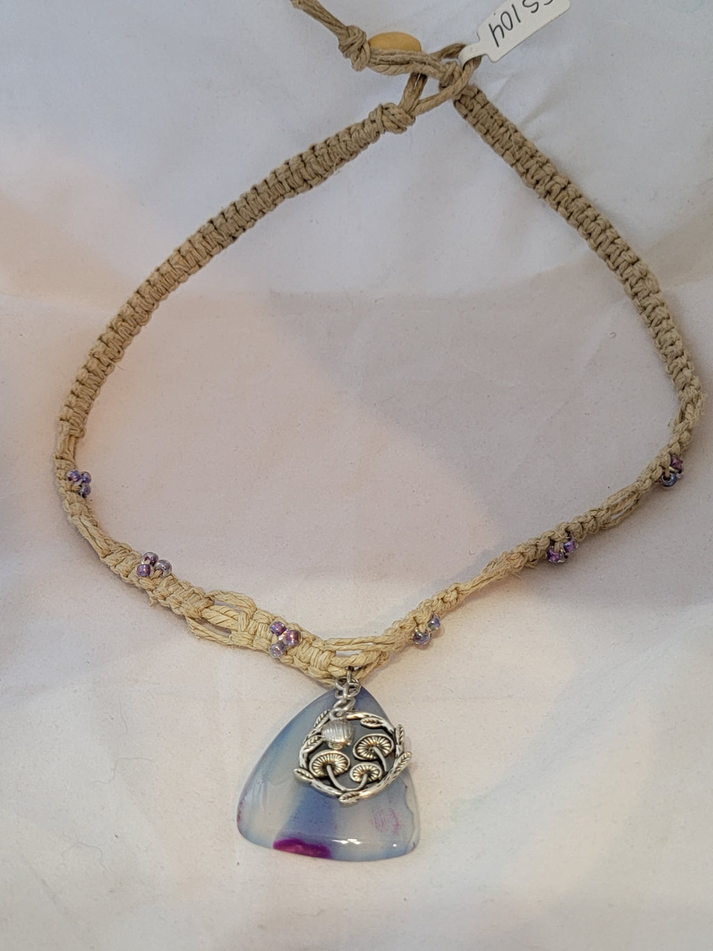 White, Fushia Dyed Quartz with Silver Mushroom Necklace