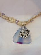 White, Fushia Dyed Quartz with Silver Mushroom Necklace
