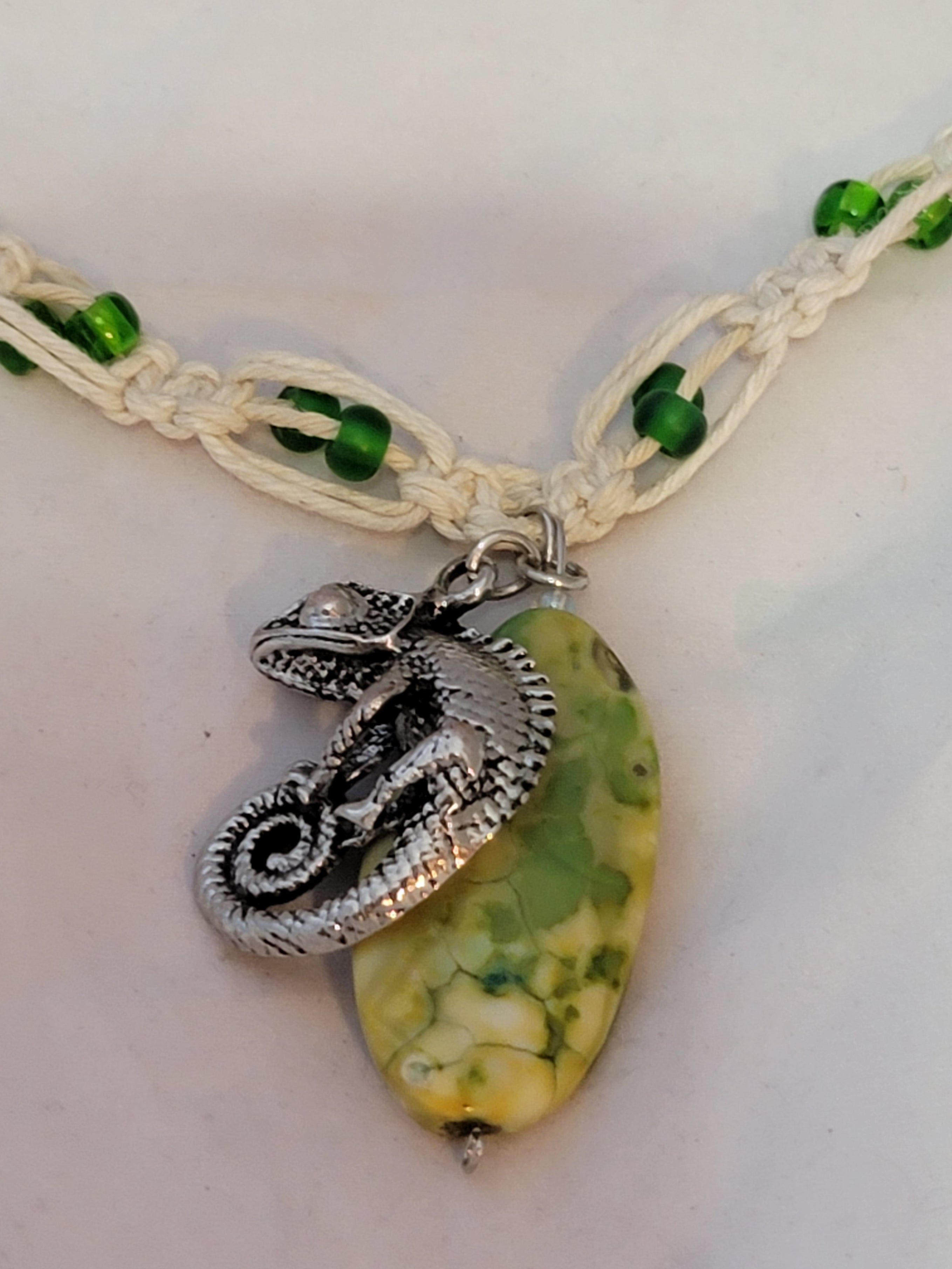Yellow, Green Dyed Howlite with Pascal Necklace